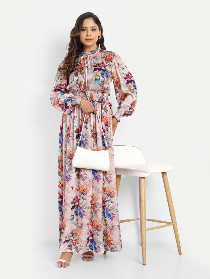 Women’s floral Pouline dress with long sleeves, flowy maxi fit and elegant stylish design