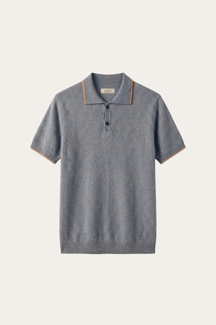 Prato Cashmere Knit Polo Ash Blue