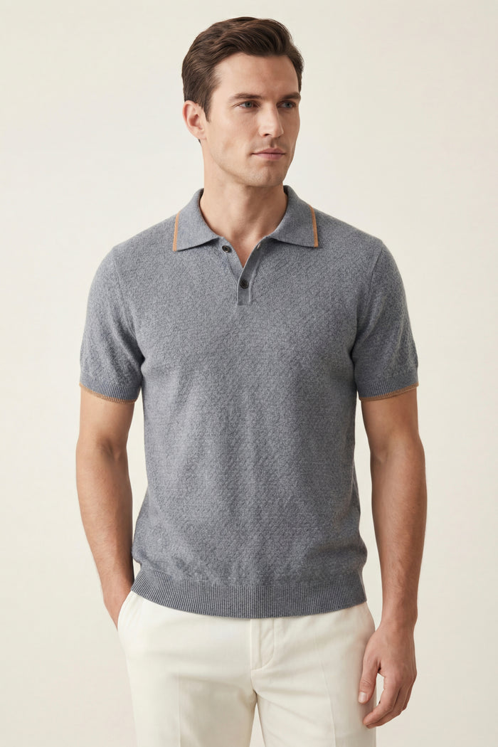 Prato Cashmere Knit Polo Ash Blue
