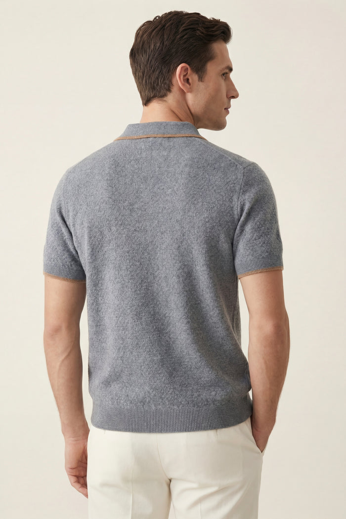 Prato Cashmere Knit Polo Ash Blue