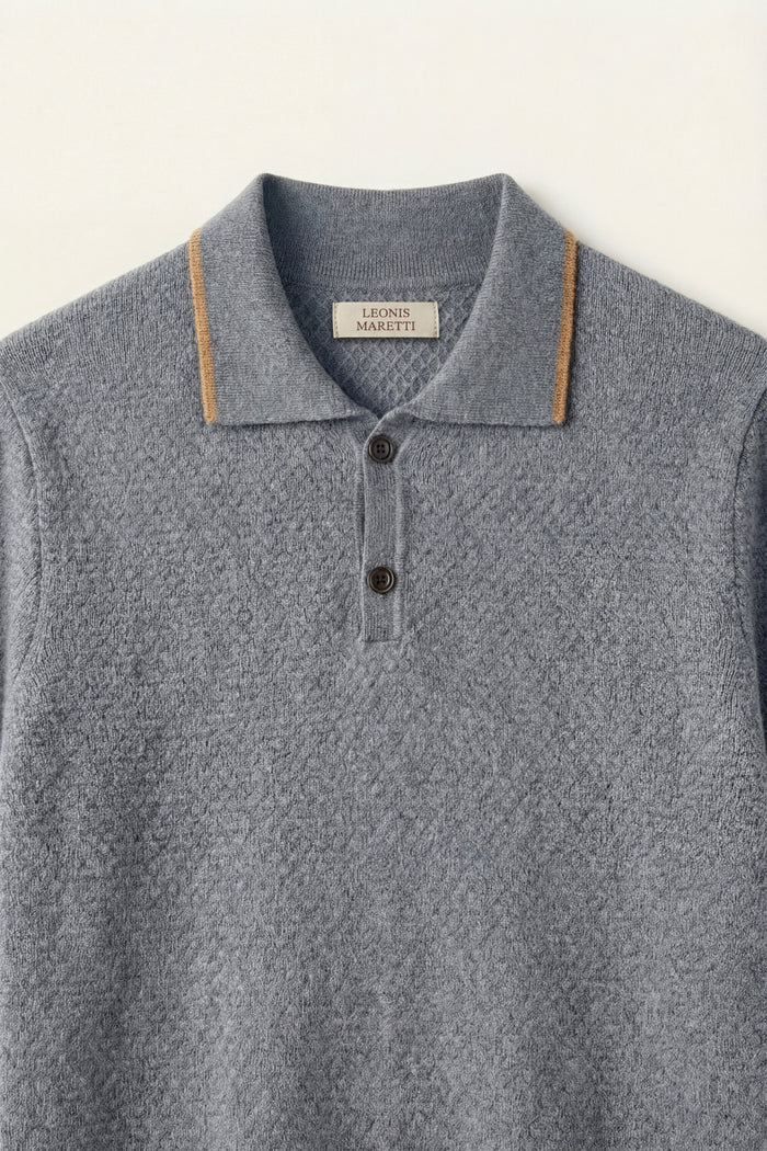 Prato Cashmere Knit Polo Ash Blue