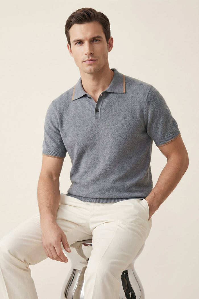 Prato Cashmere Knit Polo Ash Blue