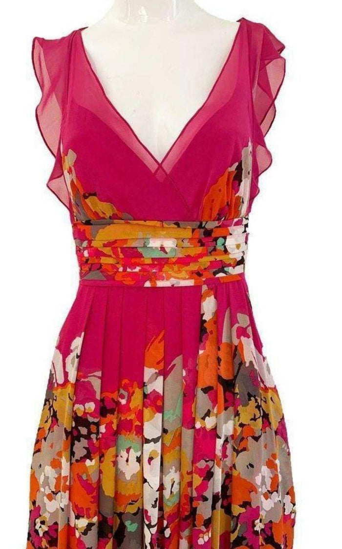 BCBGMAXAZRIA Printed Silk V - Neck Maxi Dress - Runway Catalog