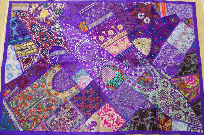 Purple Patchwork wall tapestry - Indian hippie - boho style wall hanging