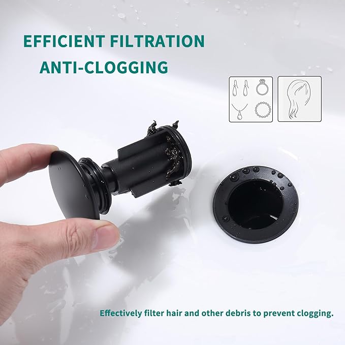 Push and Seal Stainless Steel Pop-Up Bathroom Drain Matte Black