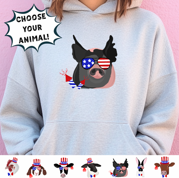 Red, White, and Blue Animals-CHOOSE YOUR ANIMAL– Hoodie