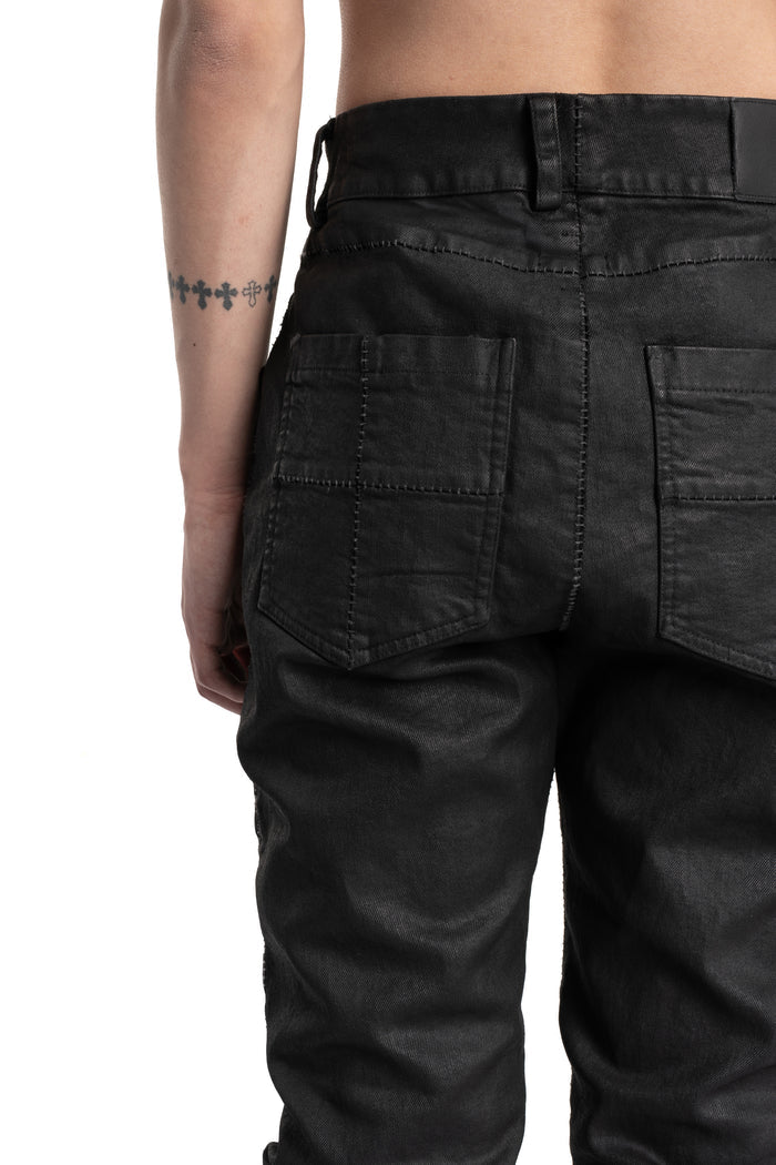 MD75 | SS26 -  Regular Fit Coated Jeans, Black Leather MD13275