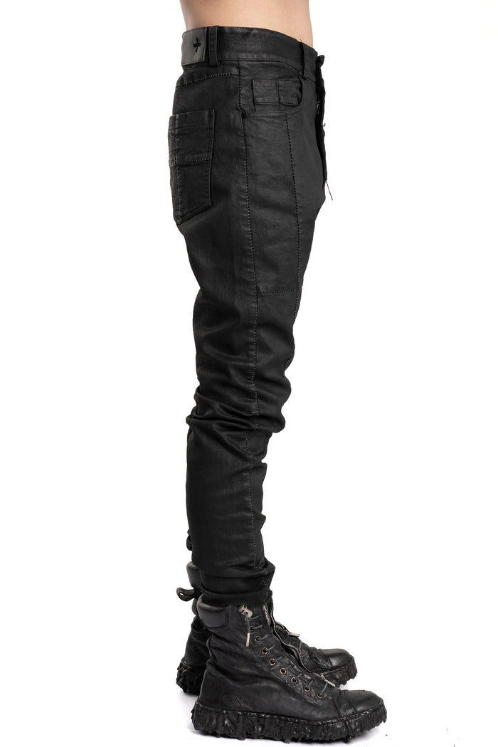 MD75 | SS26 -  Regular Fit Coated Jeans, Black Leather MD13275