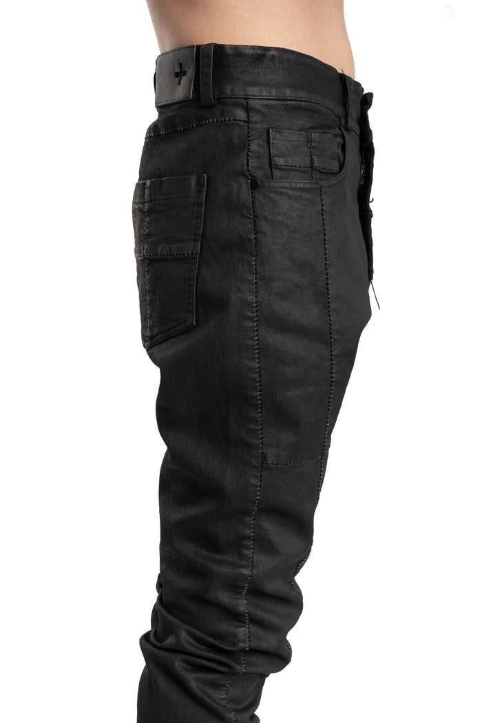 MD75 | SS26 -  Regular Fit Coated Jeans, Black Leather MD13275