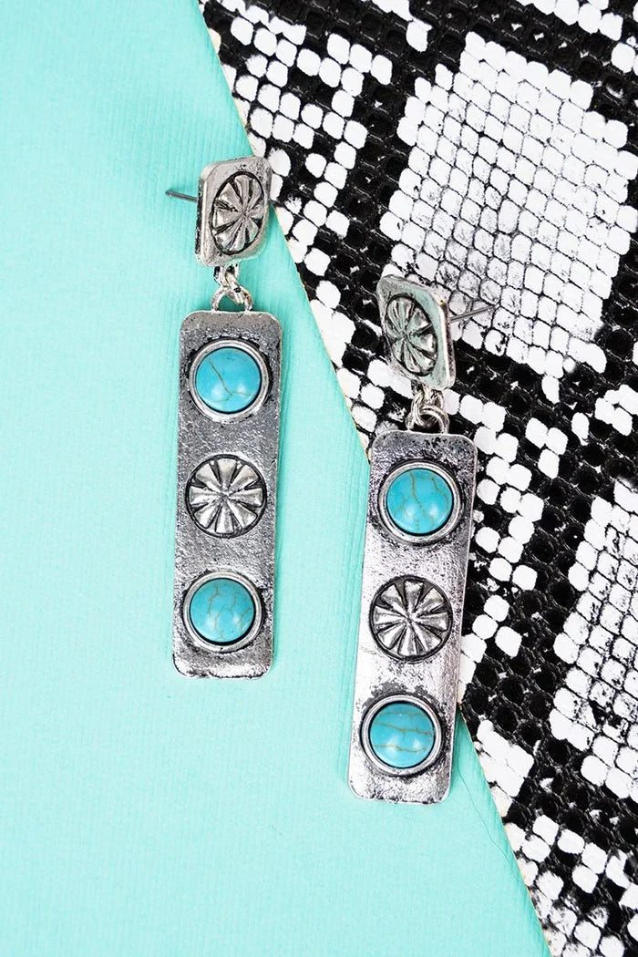 Ridgecrest Silvertone and Turquoise Earrings