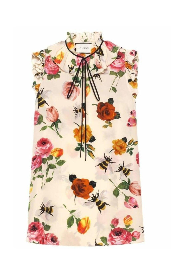 Gucci Rose Print Ivory Silk Shirt - Runway Catalog