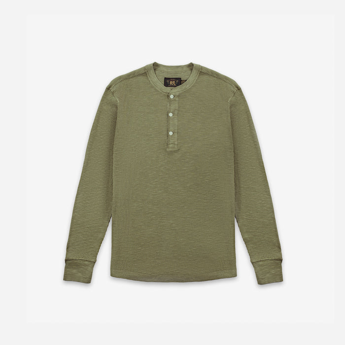 RRL Garment-Dyed Waffle Henley T-Shirt Tree Green