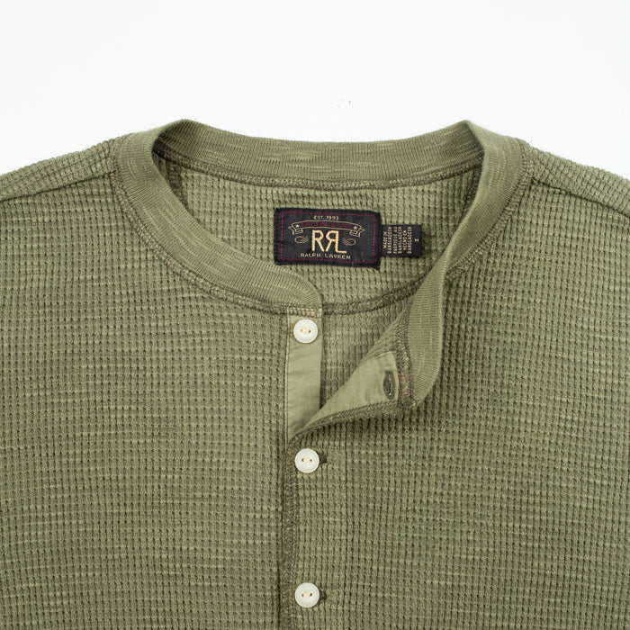 RRL Garment-Dyed Waffle Henley T-Shirt Tree Green