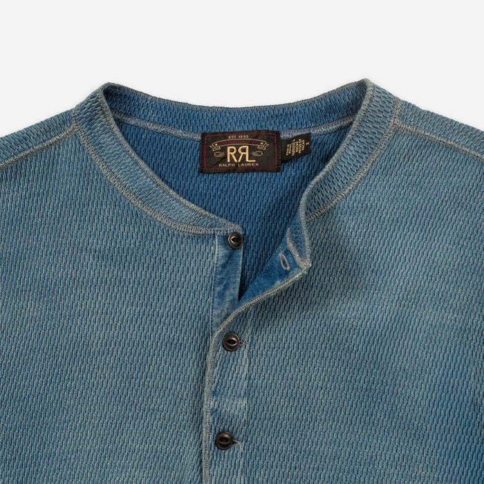 RRL Jacquard Henley T-Shirt Washed Blue Indigo