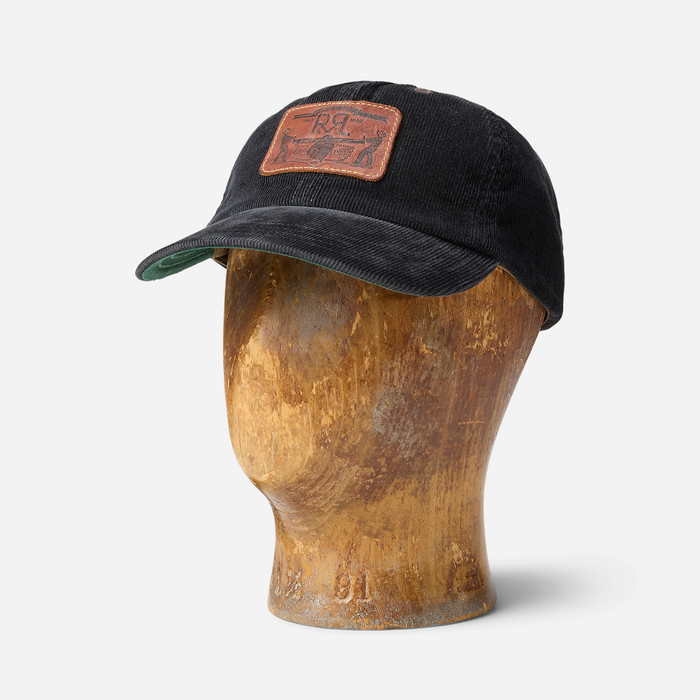 RRL Leather Patch Corduroy Trucker Cap Black