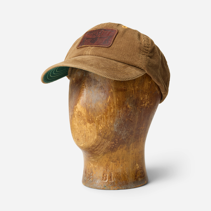 RRL Leather Patch Corduroy Trucker Cap Tan