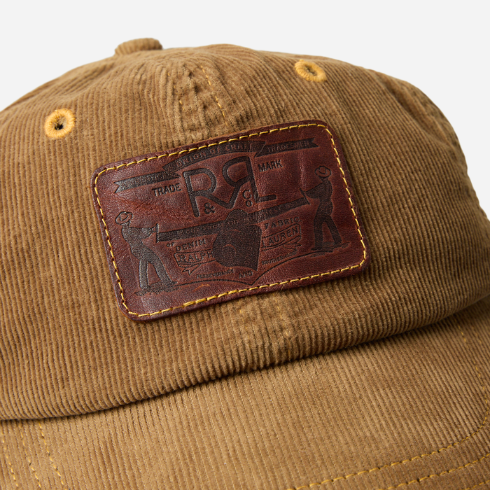 RRL Leather Patch Corduroy Trucker Cap Tan