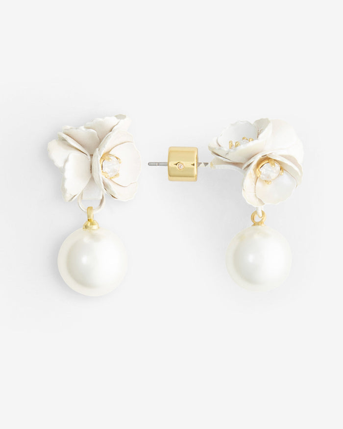 Ruffle Flower Pearl Drop Earrings
