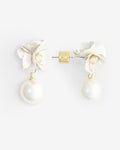 Ruffle Flower Pearl Drop Earrings