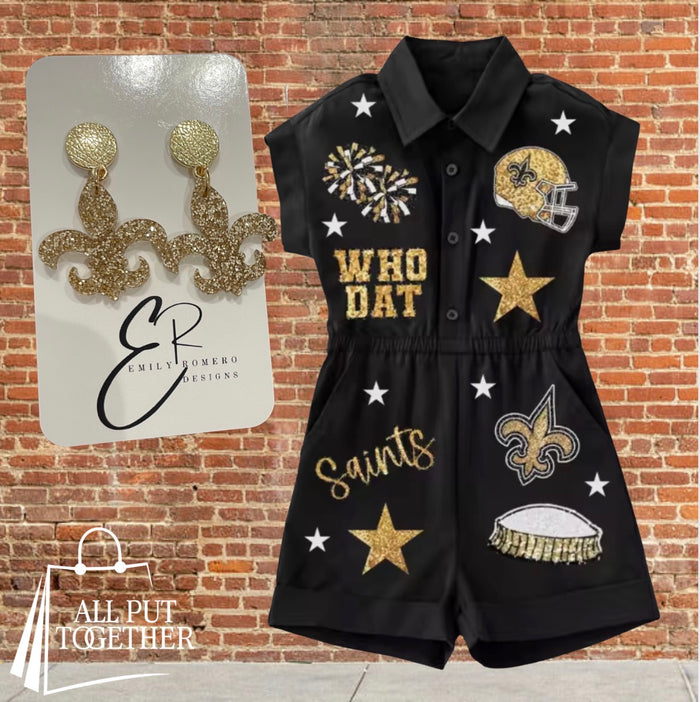 New Orleans Saints black & gold sequin romper for game day — All Put Together