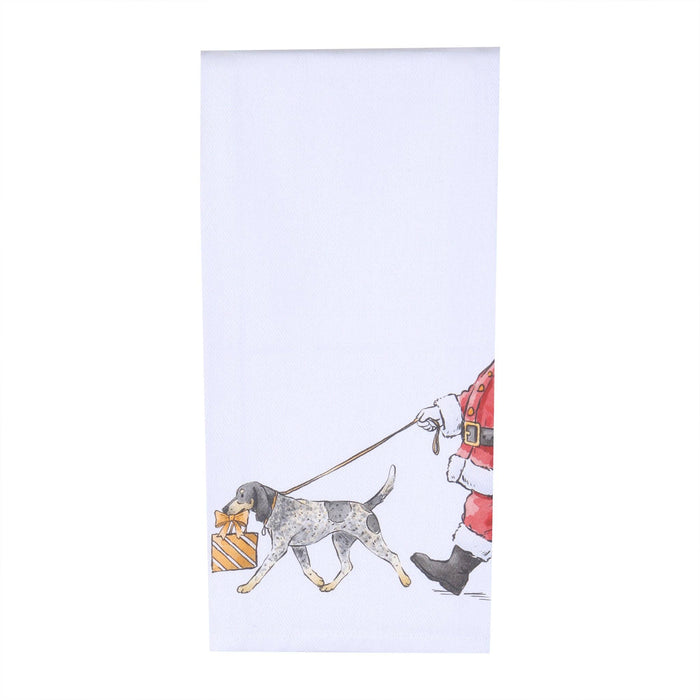 Santa Walking Bluetick Coonhound Tea Towel