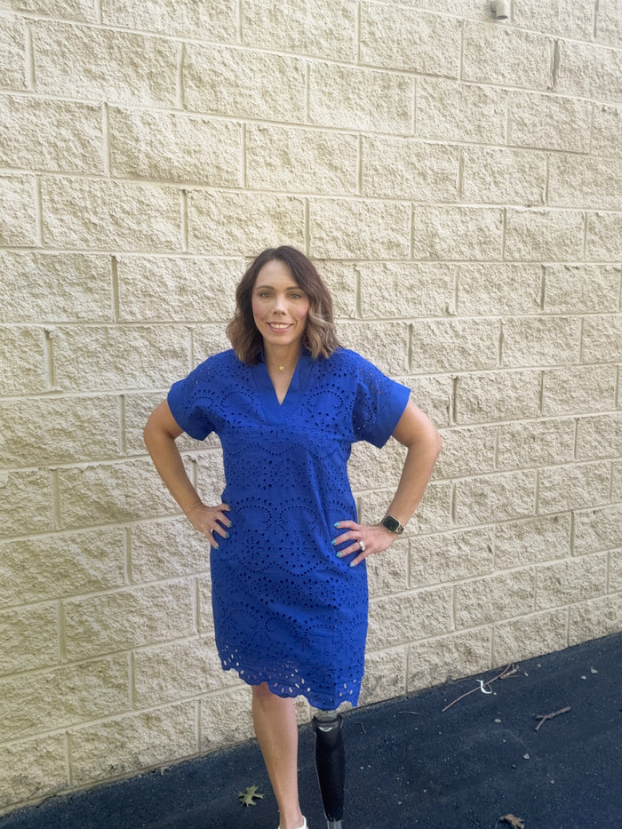 Sapphire Skies Royal Blue Eyelet Embroidered Shift Dress