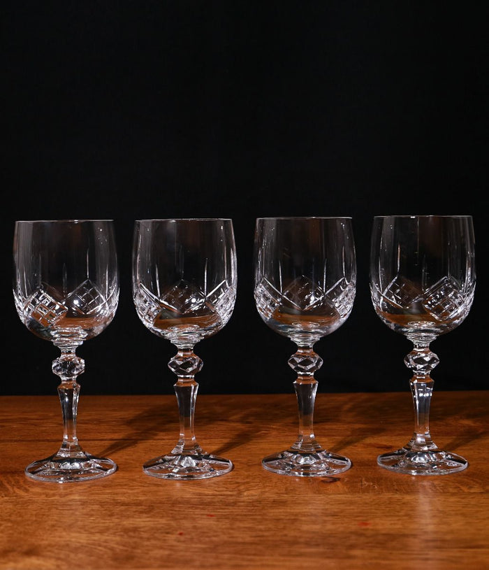 Set Of Four Panel Crytstal Wine Glasses, Engraved & In A Gift Box
