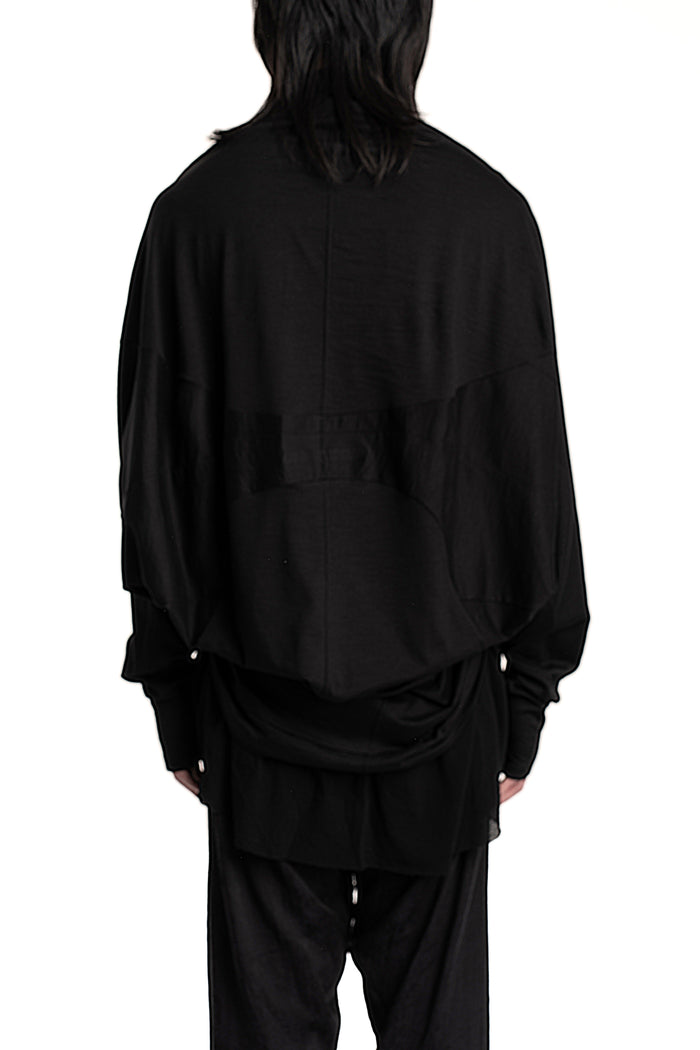 Shawl-collar open draped cardigan