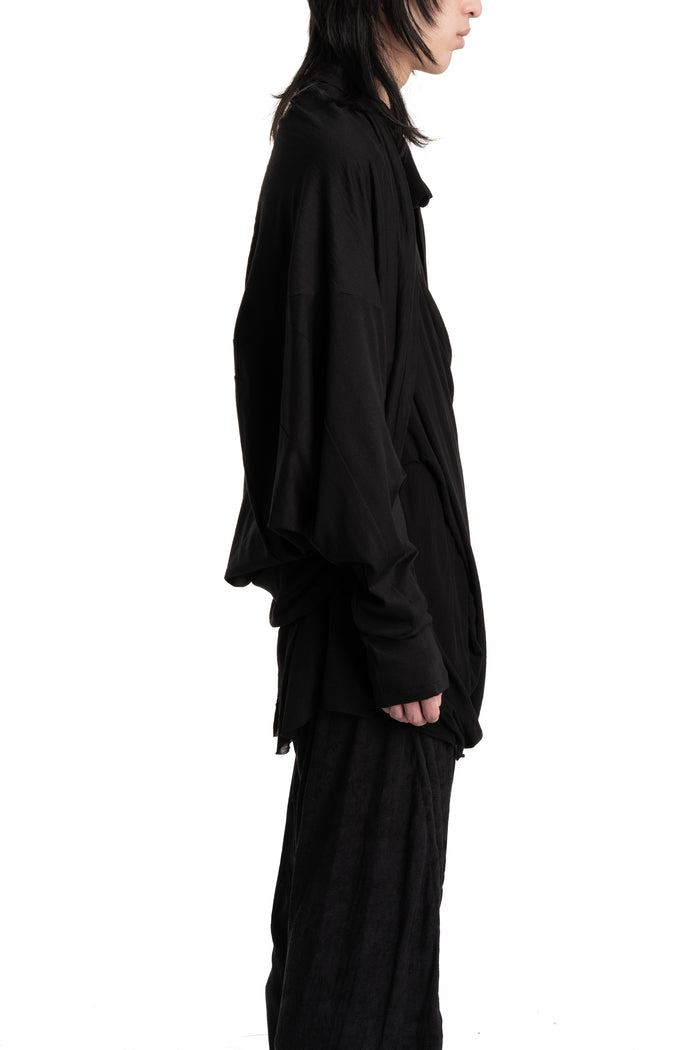Shawl-collar open draped cardigan