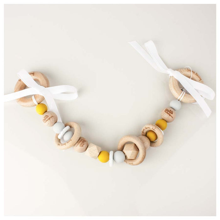 Funny Bunny Kids Silicone & Wood Pram Garland/Teether - Mustard Round | Koop.co.nz