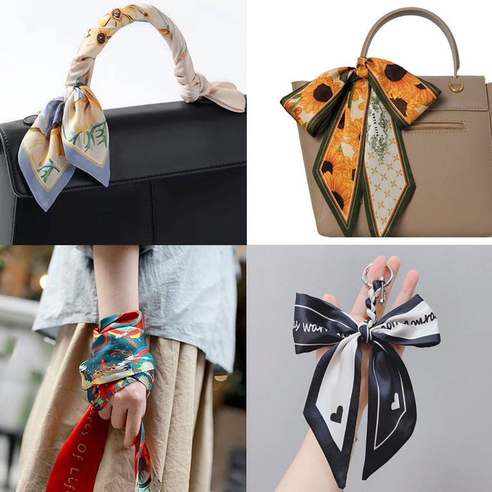 Silky Bowknot Scarf – Paris Polka Dot & Classic Plaid (96×6.5cm) - Accessories
