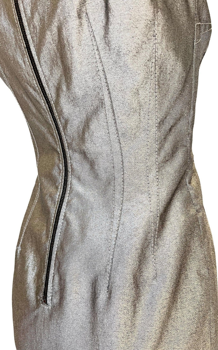 Dolce & Gabbana Silver Silk Midi Dress - Runway Catalog