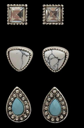 Silver Strike Ladies 3 Pair Studded Silver Earing Set
