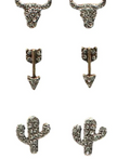 Silver Strike Ladies 3 Pair Studded Silver Earing Set