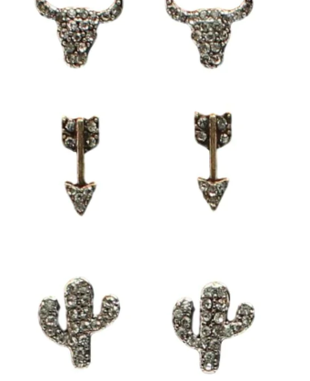 Silver Strike Ladies 3 Pair Studded Silver Earing Set