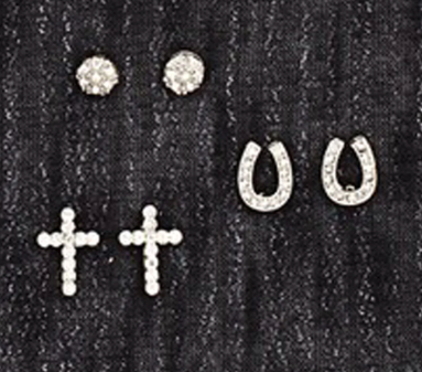 Silver Strike Ladies 3 Pair Studded Silver Earing Set