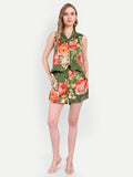 Women’s green floral Sito jacket CB set with sleeveless jacket and matching shorts