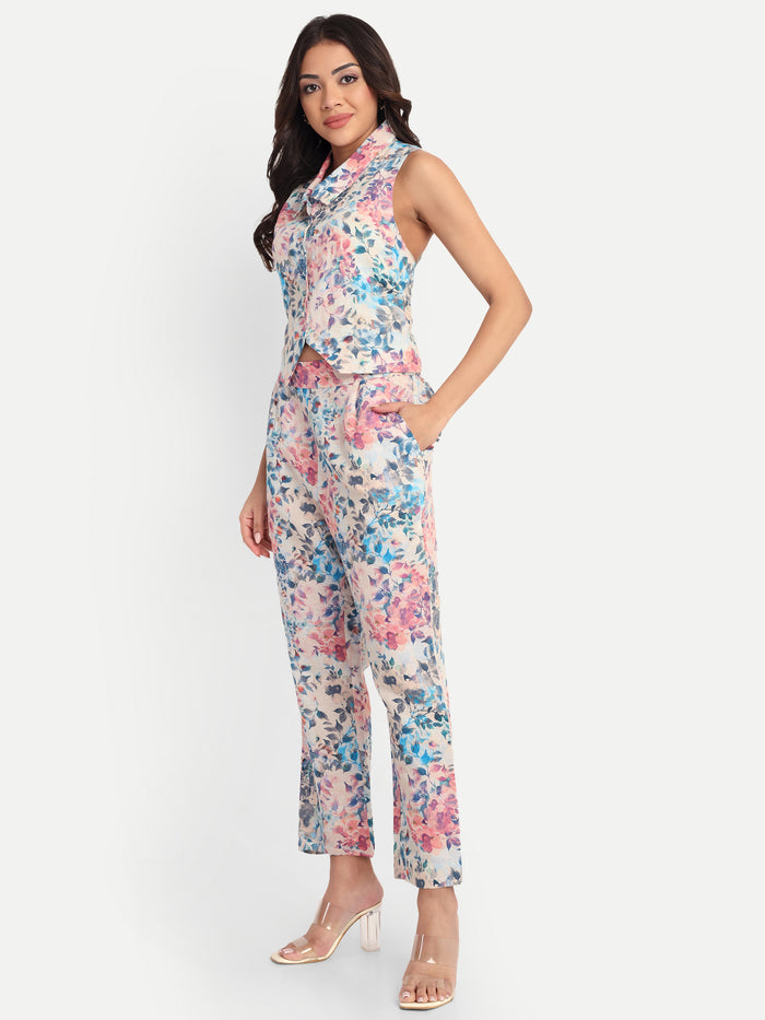 Women’s floral Sito jacket CB set with sleeveless jacket and matching pants