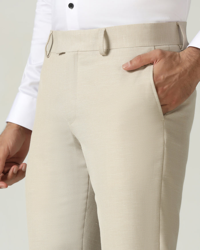 Slim Comfort B-95 Formal Beige Textured Trouser - Flora
