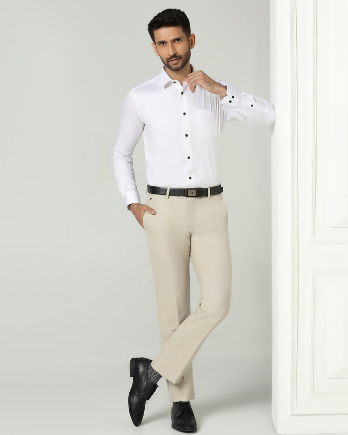Slim Comfort B-95 Formal Beige Textured Trouser - Flora
