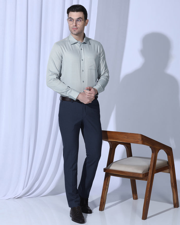 Slim Fit B-91 Formal Blue Solid Trouser - Jonny