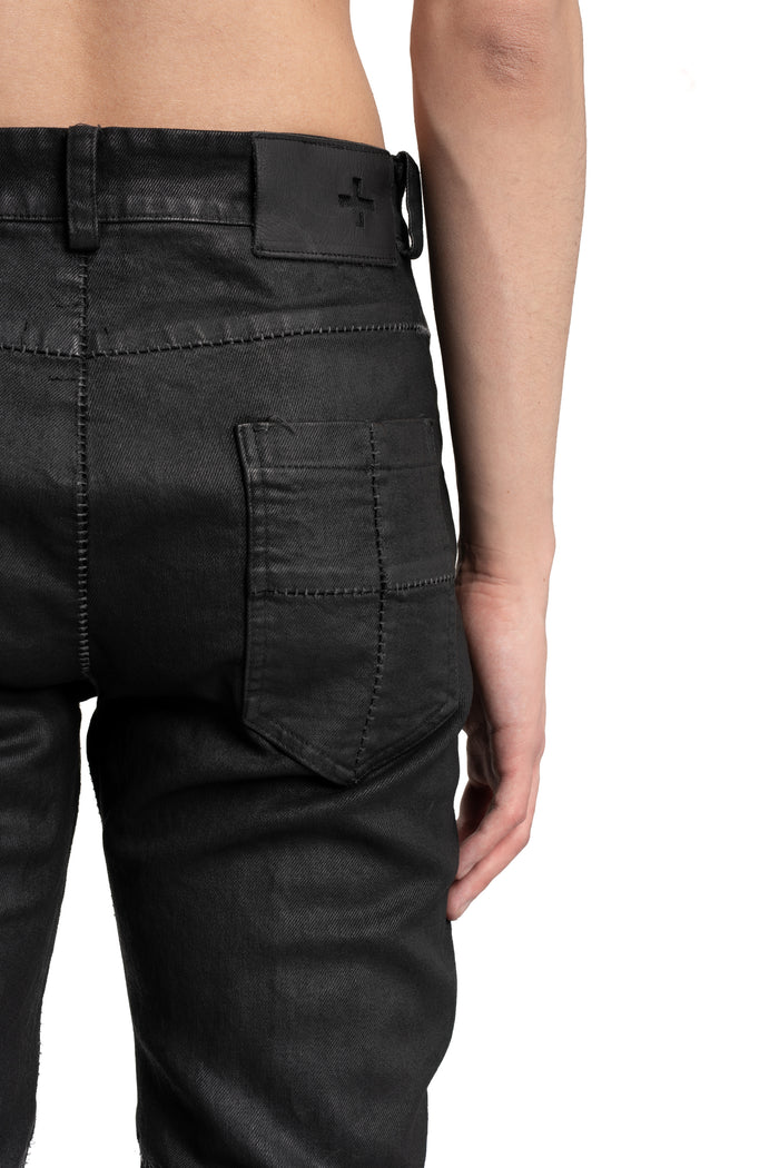 MD75 | SS26 -  Slim Fit Coated Jeans, Black Leather MD13274