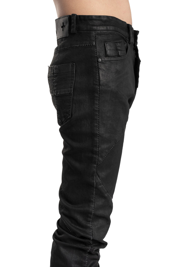 MD75 | SS26 -  Slim Fit Coated Jeans, Black Leather MD13274