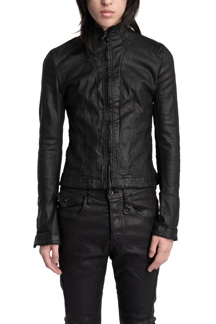 Julius_7 | SS26 - Slim Fit Zip Up Coated Denim Jacket, 937BLM2