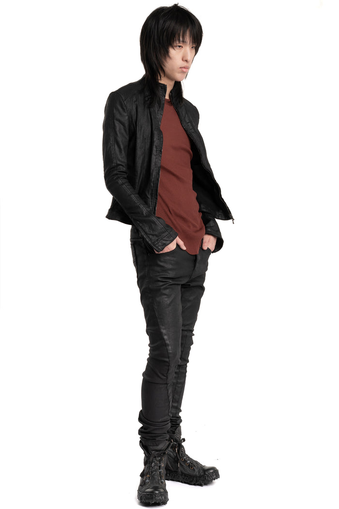 Julius_7 | SS26 - Slim Fit Zip Up Coated Denim Jacket, 937BLM2