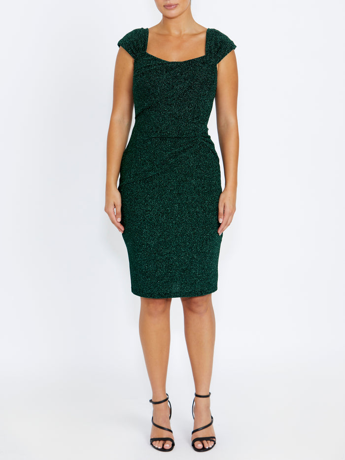 Women's Lurex Knit Easy Fit Dress in Green | Sloane