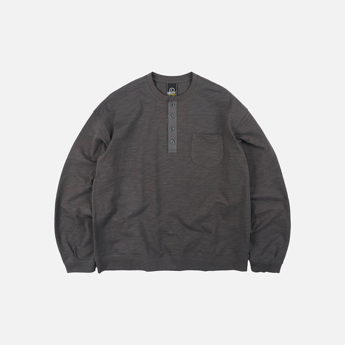 SLUB HENLEY L/S T-SHIRT - CHARCOAL