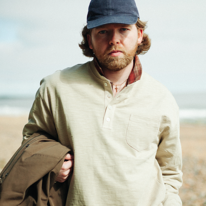 SLUB HENLEY L/S T-SHIRT - KHAKI BEIGE