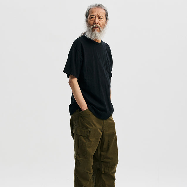 SLUB POCKET HALF T-SHIRT - BLACK