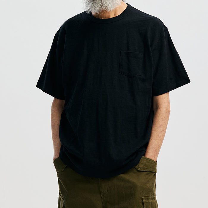 SLUB POCKET HALF T-SHIRT - BLACK